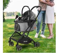 YITAHOME Poussette Chien pour Chien Chat - 15.9kg - avec Panier de Rangement - 4 Roues - Pliable Portable - Gris