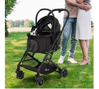 YITAHOME Poussette Chien pour Chien Chat - 15.9kg - avec Panier de Rangement - 4 Roues - Pliable Portable - Noir