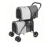 YITAHOME Poussette double étage, pour animal de compagnie, capacité de charge jusqu'à 30 kg, pliable, avec fenêtre en filet, pour deux chiens et chats, grise