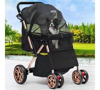 YITAHOME Poussette pliable avec poignée réversible, pour petits chiens, fenêtres en maille, porte-gobelet, roues en EVA rotatives à 360° avec freins (noir)