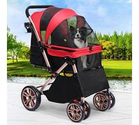 YITAHOME Poussette pliable avec poignée réversible, pour petits chiens, fenêtres en maille, porte-gobelet, roues en EVA rotatives à 360° avec freins (rouge)