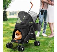 YITAHOME Poussette portable pour chien jusqu'à 11,3 kg - Pliable - Avec fenêtre en filet - Pour petits chiens et chats - Gris noir
