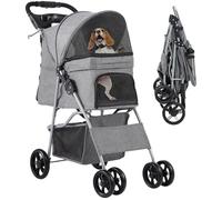 YITAHOME Poussette pour chien à 4 roues avec panier de rangement, chariot de voyage pliable gris pour animaux de compagnie de petite et moyenne taille