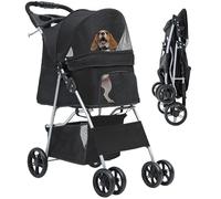 YITAHOME Poussette pour chien à 4 roues avec panier de rangement, poussette pour animaux de compagnie de petite et moyenne taille, chariot de voyage pliable avec porte-gobelet et panier de rangement