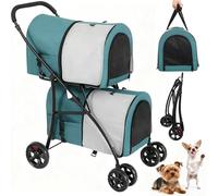 YITAHOME Poussette pour chien à deux étages - Charge maximale : 30 kg - Pliable - Avec fenêtre en filet - Pour deux chiens et chats - Vert foncé et gris