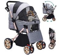 YITAHOME Poussette pour Chien Chat - avec Panier de Rangement - 4 Roulettes - Pliable - Gris