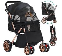 YITAHOME Poussette pour Chien Chat - avec Panier de Rangement - 4 Roulettes - Pliable - Noir