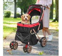 YITAHOME Poussette pour Chien Chat - avec Panier de Rangement - 4 Roulettes - Pliable - Rouge