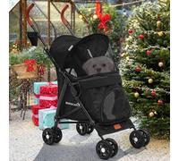 YITAHOME Poussette pour Chien Chat chiots, Caisse de Transport Pliable avec 4 Roues, Sac de transport Pliable, Pliable jusqu'à 11.3 kg Poussette pour animaux domestiques avec fenêtres (Noir)
