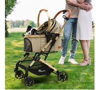 YITAHOME Poussette - pour Chien Chat - Tout Terrain - Panier de Rangement - 4 Roues - Pliable Portable - Amovible -Beige