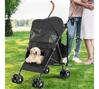 YITAHOME Poussette pour chien et chat jusqu'à 11,3 kg, avec fenêtre en filet, porte-gobelet, panier de rangement et sac de transport, pour chien et chat, noire