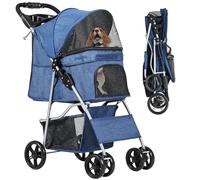 YITAHOME Poussette pour chien et chat jusqu'à 15 kg, avec fenêtre en filet, porte-gobelet et panier de rangement, pour chien et chat, bleue