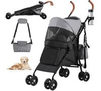 YITAHOME Poussette pour Chiens de Petite et Moyenne Taille - à 4 Roues avec Bretelles - Pliable - Porte-Gobelet - Gris