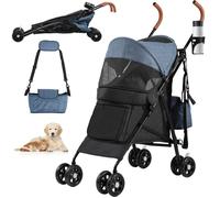 YITAHOME Poussette pour Chiens de Petite et Moyenne Taille - à 4 Roues avec Bretelles - Pliable - Porte-Gobelet - Bleu Marine