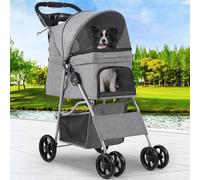 YITAHOME Poussette pour chiens de petite et moyenne taille, poussette pour chien à 4 roues avec panier de rangement, chariot de voyage pliable avec porte-gobelet et panier de rangement (gris)