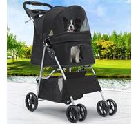 YITAHOME Poussette pour chiens de petite et moyenne taille, poussette pour chien à 4 roues avec panier de rangement, chariot de voyage pliable avec porte-gobelet et panier de rangement (noir)
