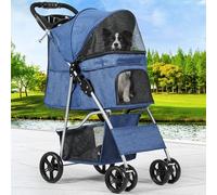 YITAHOME Poussette pour chiens de petite et moyenne taille, poussette pour chien à 4 roues avec panier de rangement, chariot de voyage pliable avec porte-gobelet et panier de rangement (bleu)