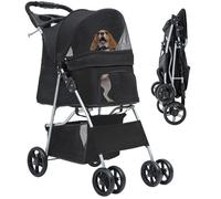 YITAHOME Poussette pour Chiens Petite et Moyenne Taille - 4 Roues avec Panier de Rangement - Pliable - avec Porte-Gobelet - Noir