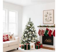 YITAHOME Sapin de Noël artificiel - 140 cm - Avec télécommande - Avec pommes de pin et aiguilles - Éclairage LED multicolore blanc chaud - Pour salon et bureau