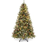 YITAHOME Sapin de Noël Artificiel 182 cm, décoré avec Neige et 250 LED, 58 Pommes de pin, 58 Baies, Environ 818 Pointes, Sapin avec Cadre Pliant et Support en métal, 182 x Φ95 cm