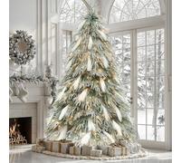 YITAHOME Sapin de Noël artificiel avec plumes - 183 cm - Sapin de Noël en polyéthylène pré-éclairé avec 30 plumes blanches, 355 branches, 400 LED blanc chaud vert floqué pour salon, bureau, décoration