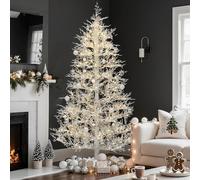 YITAHOME Sapin de Noël Artificiel Blanc de 1,8 m avec télécommande, Technologie de charnière, 300 lumières interchangeables Blanc Chaud et Multicolore, 550 Pointes en polyéthylène pour Noël