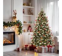 YITAHOME Sapin de Noël Artificiel de 228 cm, pré-décoré de Neige et 550 LED, 82 Pommes de pin, 82 Baies, Environ 1398 Pointes, Sapin avec système de Pliage et Support en métal, 228 x Φ135 cm