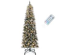 YITAHOME Sapin de Noël Artificiel étroit de 183 cm « Scotch Pin » avec télécommande - Arbre pré-éclairé avec Pommes de pins, Aiguilles et 250 LED de Changement de Couleur Blanc Chaud/Multicolore, env
