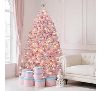 YITAHOME Sapin de Noël Lumineux floqué Rose de 1,8 m - Épicéa Rose avec 928 Pointes en PVC floquées et 250 lumières Blanches Chaudes pour la décoration de la Maison