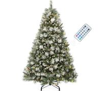 YITAHOME Scotch Pin Sapin de Noël Artificiel de 180 cm avec télécommande - Sapin de Noël prêt à l'emploi, avec Pommes de pin et Aiguilles et éclairage LED à Changement de Couleur Blanc Chaud