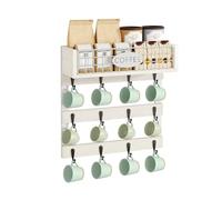 YITAHOME Porte-tasses mural avec 12 crochets, étagère de rangement en métal avec garde-corps, organiseur de tasses blanc pour cuisine, salle à manger et café bar