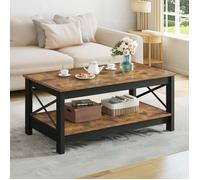 YITAHOME Table Basse à 2 Etagère de bois, Table Basse Rectangulaire, X-forme Metal Side Support 100 x 55 x 45 cm