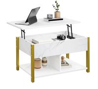 YITAHOME Table Basse à Plateau Relevable, Rangement à 2 Niveaux, Table Basse à Hauteur Réglable avec Compartiment de Rangement Caché et Étagère pour Salon, Bureau, Blanc et Gris