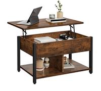YITAHOME Table Basse à Plateau Relevable, Rangement à 2 Niveaux, Table Basse à Hauteur Réglable avec Compartiment de Rangement Caché et Étagère de Rangement pour Salon, Bureau, Marron Rustique