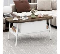 YITAHOME Table Basse à Plateau relevable, Table basse de Salon avec Compartiment de Rangement Caché, Moderne Ovale 100 x 50 x 45 cm