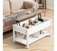 YITAHOME Table Basse avec Plateau Relevable à 2 Niveaux, Table Basse Réglable en Hauteur avec Compartiment de Rangement Caché et Surface de Rangement pour Salon, Bureau, Blanc et Gris
