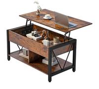 YITAHOME Table Basse avec Plateau Relevable à 2 Niveaux, Table Basse Réglable en Hauteur avec Compartiment de Rangement Caché et Surface de Rangement pour Salon, Bureau, Marron Rustique