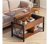 YITAHOME Table Basse avec Plateau Relevable, Espace de Rangement à 2 Niveaux et Compartiment Caché. Hauteur Réglable pour Salon ou Bureau, 90 x 48 x 44,5-59,2 cm, Brun Vintage