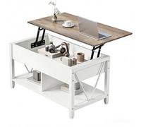 YITAHOME Table Basse avec Plateau Relevable, Espace de Rangement à 2 Niveaux et Compartiment Caché. Hauteur Réglable pour Salon ou Bureau, 90 x 48 x 44,5-59,2 cm, Blanc&Gris