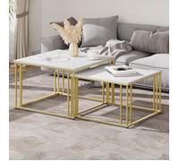 YITAHOME Table Basse Carré en Lot de 2, Blanc Gris, Table d'Appoint avec Cadre en Métal 75.5 x 75.5 x 49cm/65.5 x 65.5 x 42cm