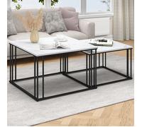 YITAHOME Table Basse Carré en Lot de 2, Blanc Gris, Table d'Appoint avec Cadre en Métal 75.5 x 75.5 x 49cm / 65.5 x 65.5 x 42cm