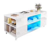YITAHOME Table Basse de Salon Haute Brillance, Moderne Tables Basses à LED avec Etagère Ouverte et Etagère Réglable, Rectangulaire, Blanc, 97,5 x 48 x 45 cm