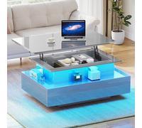 YITAHOME Table Basse Haute Brillance avec Bande LED, Table Basse à Plateau relevable avec Rangement pour Salon, Table Basse rectangulaire Moderne en Bois avec 2 tiroirs