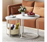 YITAHOME Table Basse - Lot de 2 tables avec Rangement - Table Ronde - Blanc - 60x60x50.5cm