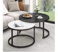 YITAHOME Table Basse Moderne Gigogne Lot de 2, Tables Basses Rondes en Bois, Noir et Blanc 86 x 86 x 48cm/66 x 66 x 43cm