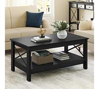 YITAHOME Table Basse Rectangulaire, Table Basse Salon Bois, Double Epaisseur de Bois, Support Latéral en Métal Forme de X, 100x55,3x45cm