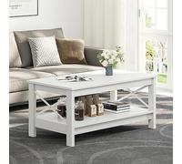 YITAHOME Table Basse Rectangulaire, Table Basse Salon Bois, Double Epaisseur de Bois, Support Latéral en Métal Forme de X, 100x55,3x45cm