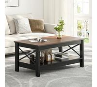 YITAHOME Table Basse Rectangulaire, Table Basse Salon Bois, Double Epaisseur de Bois, Support Latéral en Métal Forme de X, 100x55,3x45cm