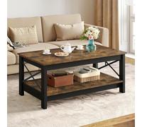 YITAHOME Table Basse Rectangulaire, Table Basse Salon Bois, Double Epaisseur de Bois, Support Latéral en Métal Forme de X, 100x55,3x45cm