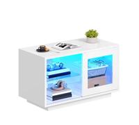 YITAHOME Table Basse Rectangulaire, Tables Basses à LED pour Salon, Haute Brillance Moderne, avec étagère d'exposition Ouverte Réglable, 80x40x45cm